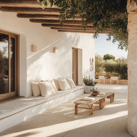 Terraza exterior con zona de descanso en Torralbenc